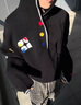 POUM男士春秋季多巴胺彩色刺繡插肩袖連帽開(kāi)衫毛衣彩色紐扣針織衫外套 GCFS-MY9601黑色 XL 曬單實(shí)拍圖