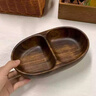 【整木進(jìn)口】南美胡桃木船型碗創(chuàng  )意木質(zhì)沙拉碗家用碗餐盤(pán)鴛鴦盤(pán) 【整木】胡桃木雙格盤(pán)--21*12*4.5cm 曬單實(shí)拍圖