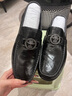 維絲圖西 VISTURSI品牌頭層牛皮真皮豆豆鞋男新款軟皮軟底男士真皮一腳蹬休閑皮鞋 黑色 41 曬單實(shí)拍圖