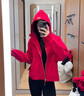 露露lulu Scuba女士寬松全拉鏈連帽衛衣加絨秋冬瑜伽刺繡帽衫外套 中國紅金標（寬松版） XS -S(建議90-120斤） 曬單實(shí)拍圖
