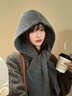 oein帽子圍巾一體秋冬季女保暖防風(fēng)針織帽圍脖毛線(xiàn)帽復古巴拉克拉法QC 灰色 均碼 曬單實(shí)拍圖