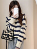 唐獅（TonLion）2025秋冬條紋絞花女圓領(lǐng)套頭毛衣 曬單實(shí)拍圖