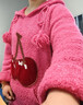 妖精的口袋毛絨絨連帽毛衣女2025秋冬套頭針織衫寬松長(cháng)袖上衣 櫻桃玫紅色 L 曬單實(shí)拍圖