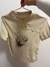 森馬短袖T恤女短款新中式蝴蝶水墨畫(huà)印花夏小立領(lǐng)緊身上衣小心機 淺卡其50301 M 曬單實(shí)拍圖