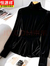 恒源祥2025年秋冬款洋氣內搭加厚加絨外穿金絲絨打底衫女款上衣長(cháng)袖襯衫 黑常規款 M 100-110斤 曬單實(shí)拍圖