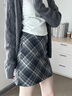 皓娥 復古灰色毛呢格子半身裙女秋冬格紋包臀裙百搭高腰短裙A字裙顯瘦 【黑灰-毛呢】含打底 M 曬單實(shí)拍圖