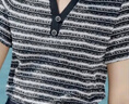 秋水伊人H型V領(lǐng)撞色條紋T恤2025年夏季新款女休閑簡(jiǎn)約不緊繃上衣 黑白條 L 曬單實(shí)拍圖