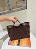 viney牛皮手提包包女包品牌斜挎包高檔生日新年禮物送女友老婆 【咖啡色】實(shí)用絨面單肩大包 大容量通勤時(shí)尚輕奢百搭托特包 曬單實(shí)拍圖