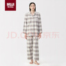 MUJI女式無(wú)側縫法蘭絨睡衣女士家居服純棉冬季套裝 薰衣草色格紋5A L 曬單實(shí)拍圖