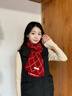正黛針織圍巾冬季女百搭保暖氛圍感紅色三角菱形格子小圍巾男新年禮物 紅色 曬單實(shí)拍圖