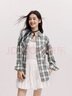 森馬（Semir）長(cháng)袖襯衫女春季中長(cháng)款oversize翻領(lǐng)落肩格紋上衣女生復古襯衣 白色調00411 S (155) /80A 曬單實(shí)拍圖