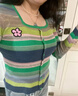 GROUND ZEROit潮牌2025新款針織衫彩色條紋套頭短款上衣撞色休閑小個(gè)子毛衣 粉紅色 均碼  80-125斤/150-175cm 曬單實(shí)拍圖