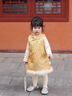 班喜迪女童連衣裙冬裝寶寶公主裙套裝周歲禮服兒童國風(fēng)旗袍裙拜年服秋冬 黃色 90 曬單實(shí)拍圖