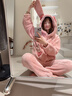 途尊珊瑚絨睡衣女秋冬季加絨加厚新款?lèi)?ài)心口袋法蘭絨家居服套裝可外穿 粉色套裝 2XL 建議（120-140斤） 曬單實(shí)拍圖