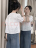 羅蒙（ROMON）刺繡圓領(lǐng)短袖襯衫女夏季新款小個(gè)子休閑顯瘦文藝別致漂亮小衫上衣 白色 S 85-105斤 曬單實(shí)拍圖