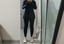百思絨秋冬晨跑運動(dòng)套裝女長(cháng)袖健身房訓練瑜伽服修身顯瘦長(cháng)袖T恤緊身褲 曬單實(shí)拍圖