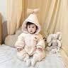 班喜迪嬰兒羽絨服連體衣冬季女寶寶衣服小月齡外出服白鴨絨冬裝保暖爬服 粉色 73 充絨量：72g 曬單實拍圖