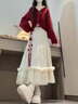 雪妃藍琪（XUEFEILANQI）秋冬連衣裙女裝2025新款新中式國風(fēng)紅色毛衣圣誕新年戰袍一整套裝 紅色毛衣+打底衫+半身裙 M 【建議80-100斤】 曬單實(shí)拍圖