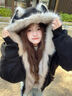 歐迪惠（Oudihui）貓耳朵連帽羽絨棉服女裝加厚2026年冬季棉衣羽棉襖絨服外套派克服 黑色 S 曬單實(shí)拍圖