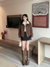 香影【咩咩絨】咖色pu皮衣短外套女2025冬季新款美式復古翻領(lǐng)夾克 咖色 S 155/80A/85-95斤 曬單實(shí)拍圖
