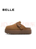 百麗（Belle）方槍槍同款厚切吐司勃肯女拖鞋包頭棉鞋D1P1DAH5預售 棕色-單里 36 (230mm) 曬單實(shí)拍圖
