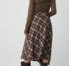 moussy 2025秋冬新品復古格紋不規則裙擺長(cháng)款半身裙028IAA31-1027 065花紋棕色 S 曬單實(shí)拍圖