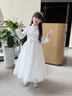 小咔衣濃女童禮服公主裙主持人蓬蓬紗花童婚紗小女孩鋼琴演奏演出服秋冬季 白色長(cháng)袖長(cháng)款 130 曬單實(shí)拍圖