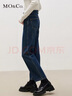 MO&Co.九分牛仔褲深藍色高腰直筒美式復古牛仔褲長(cháng)褲女闊腿褲摩安珂 牛仔藍色-第2批 M 27 曬單實(shí)拍圖