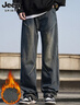 JEEP SPIRIT吉普牛仔褲男闊腿直筒休閑褲子男士冬季加厚保暖美式長(cháng)褲 曬單實(shí)拍圖