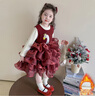 G.duck小黃鴨童裝拜年服女童連衣裙秋冬季加絨天鵝蛋糕裙兩件套寶寶裙子 紅色兩件套+頭紗 80 適合9-12月(75-85cm) 曬單實(shí)拍圖