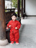 班喜迪男童漢服套裝秋冬裝寶寶周歲禮服兒童冬季新中式國風(fēng)唐裝拜年衣服 紅色 90 曬單實(shí)拍圖