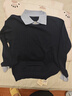 千柏年25年秋冬新品桑蠶絲小翻領(lǐng)假兩件針織衫撞色減齡毛衣外套藏青2XL 曬單實(shí)拍圖