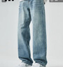 :CHOCOOLATEit美式淺色牛仔褲男冬季新款寬松直筒闊腿休閑褲 淺藍加絨 34 曬單實(shí)拍圖