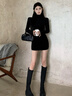 UISSMO連衣裙秋冬半高領(lǐng)黑色緊身包臀裙洋裝2025內搭辣妹風(fēng)打底短款裙 黑色 S 【75-95斤】 曬單實(shí)拍圖
