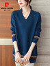 皮爾卡丹（pierre cardin）大碼V領(lǐng)毛衣女韓版時(shí)尚寬松顯瘦洋氣女士針織衫中長(cháng)上衣秋冬新款 墨藍色 3XL 【建議150-160斤】 曬單實(shí)拍圖