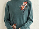 恒源祥【100%綿羊毛】國風(fēng)大花羊毛衫女冬季燙鉆提花媽媽裝針織衫毛衣 鏡花綠 2XL /180/100A 曬單實(shí)拍圖