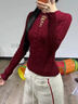 貞喜氣圓領(lǐng)交叉鏤空設計針織衫女2026秋冬新款復古甜辣妹內搭紅色毛衣 圓領(lǐng)交叉鏤空毛衣女【紅色】 均碼 曬單實(shí)拍圖