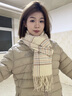 viney圍巾女冬季格子圍脖仿羊絨保暖披肩生日新年禮物送女友老婆 【米白色】 高級感時(shí)尚百搭兩用外搭 曬單實(shí)拍圖