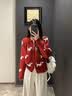 麥思婭紅色圣誕新年氛圍感雙拉鏈加厚毛衣開衫女冬新款圓領針織外套 紅色 S 曬單實拍圖