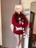 夢(mèng)琪嵐冬季穿搭套裝女2025新年可愛(ài)軟糯貓咪提花毛衣女學(xué)生韓版跨年設計 紅色毛衣 單件 M 曬單實(shí)拍圖