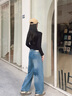 izzue it個(gè)性時(shí)尚設計磨白女式牛仔褲春季潮流舒適寬松高腰顯瘦闊腿褲 曬單實(shí)拍圖