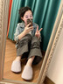 樸西冬季居家靜悠地板拖保暖寶寶絨女士針織棉室內防滑情侶款地板拖鞋 紫色 35-36 曬單實(shí)拍圖