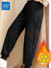真維斯（Jeanswest）加絨褲女秋冬季新款束腳褲小個(gè)子顯瘦加厚保暖羊羔絨長(cháng)棉褲子女生 黑色 純色 3XL 曬單實(shí)拍圖