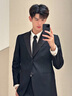 羅蒙西服套裝男士韓版百搭修身外套新郎結婚禮服商務(wù)職業(yè)正裝小西裝男 雙扣黑色西裝上衣 XL 曬單實(shí)拍圖