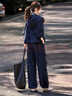 蘇醒的樂(lè )園秋季減齡氣質(zhì)休閑工裝連帽夾克外套闊腿長(cháng)褲套裝 藏青色 M 曬單實(shí)拍圖