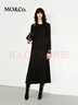 MO&Co.連衣裙保暖德絨抓毛圓領(lǐng)解構側開(kāi)叉小黑裙A字廓形摩安珂 黑色 M 165 曬單實(shí)拍圖