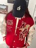 404MOBGANG馬年2026夾棉加厚毛巾繡紅色棒球服男女美式寬松休閑情侶外套潮 酒紅色 XL 曬單實(shí)拍圖