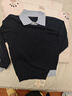 千柏年25年秋冬新品桑蠶絲針織衫女襯衫領(lǐng)假兩件撞色套頭毛衣藏青XL 曬單實(shí)拍圖