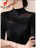 皮爾卡丹（pierre cardin）半高領(lǐng)黑色蕾絲網(wǎng)紗天絲短袖針織衫上衣女夏季新款正肩冰絲t恤薄 黑色中 XL 【建議120-130斤】 曬單實(shí)拍圖