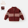 班喜迪男童毛衣冬裝2025新款兒童加絨加厚針織衫寶寶開(kāi)衫紅色外套秋冬款 紅色 120 曬單實(shí)拍圖
